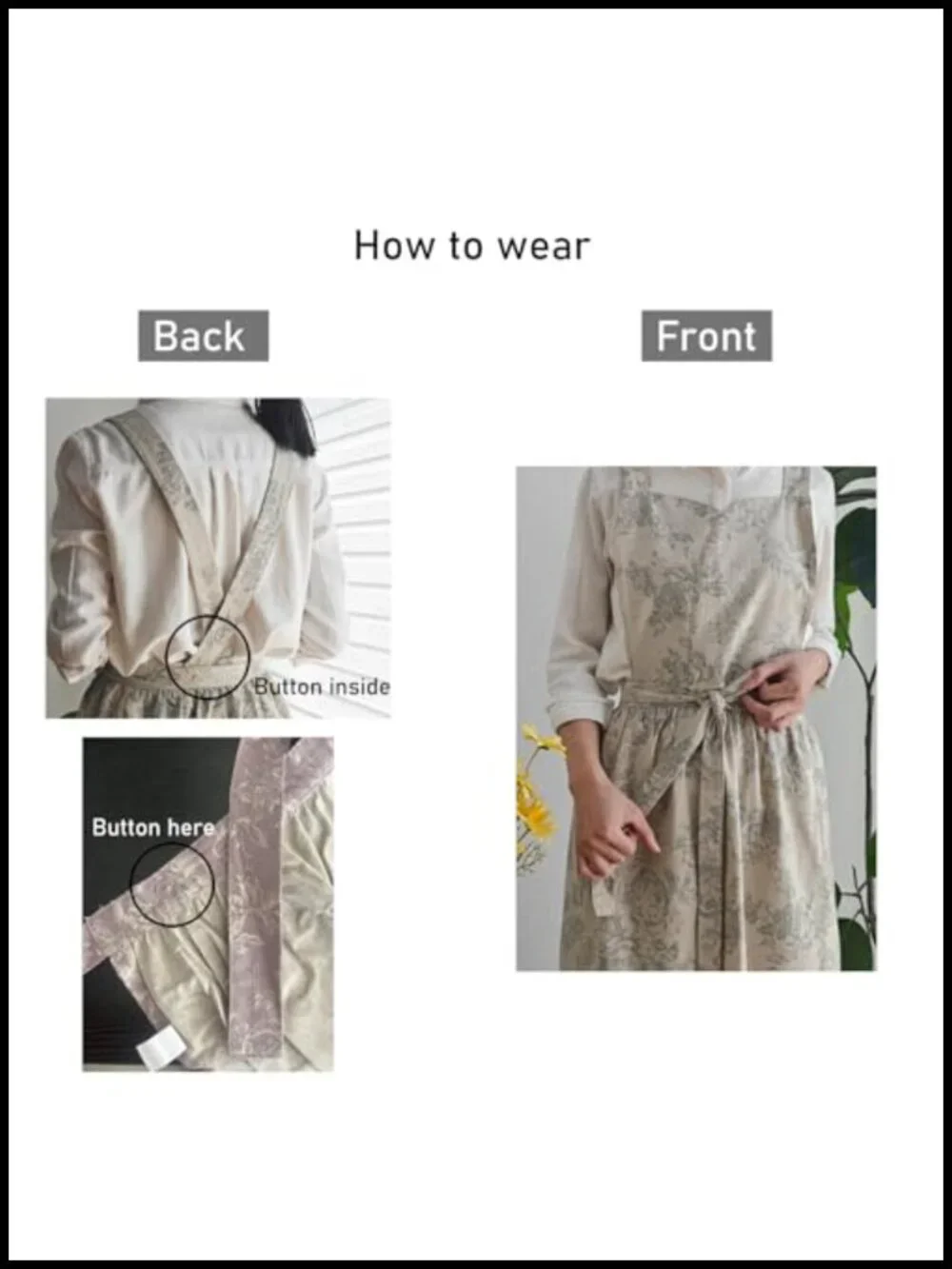 Vintage Floral Cotton Waterproof Adjustable Kitchen Apron with Pocket for